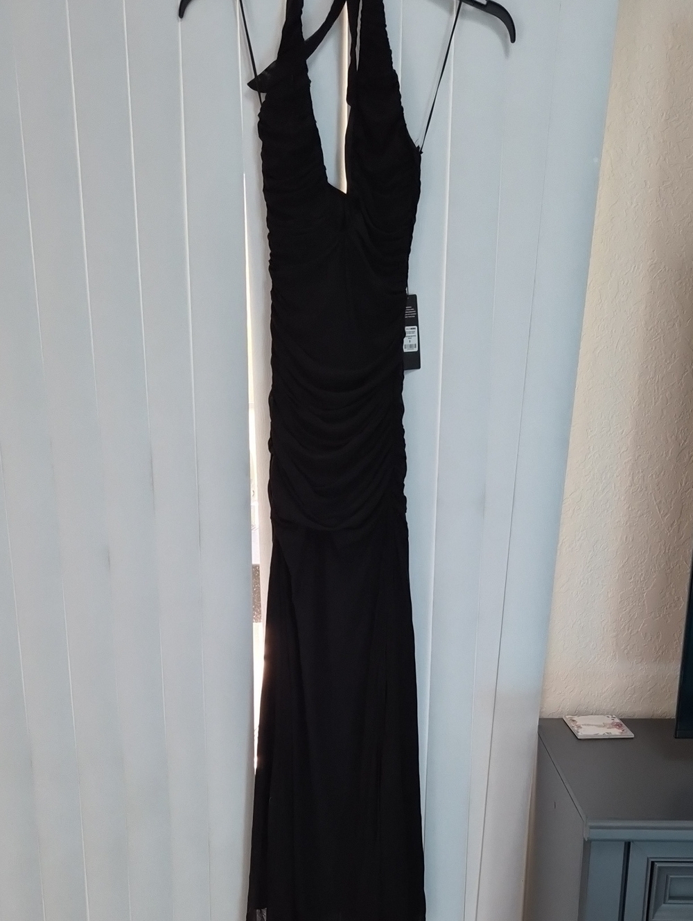 Fashion Nova Black Halter Ruched Maxi Dress